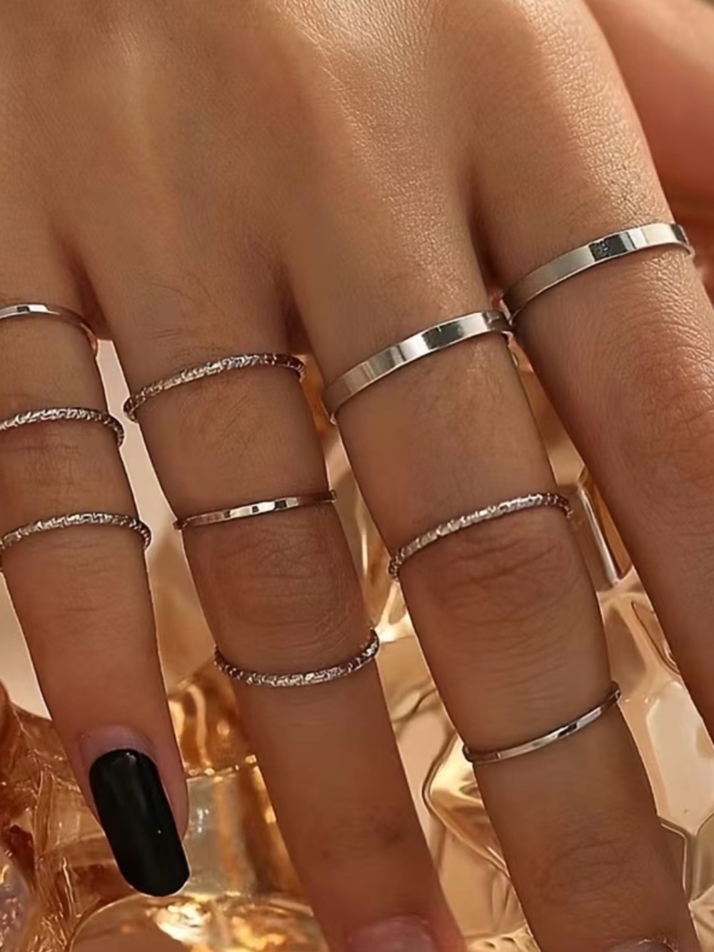 Stackable Silver Tone Thin Ring Set - Minimal Women’s Accessories **Various size